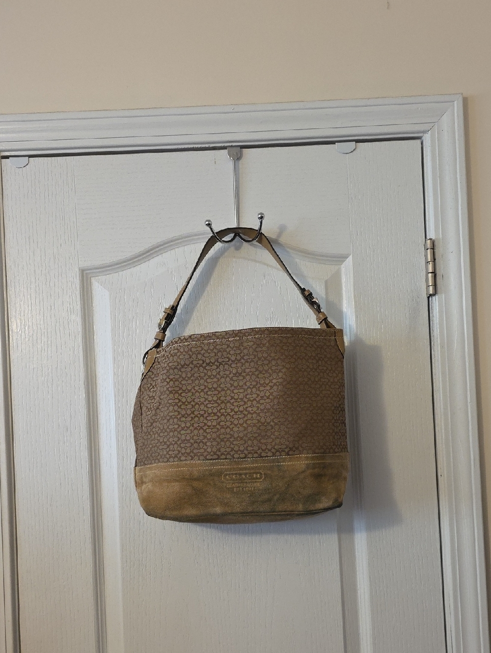 Coach Brown Signature Canvas & Suede Bucket Bag